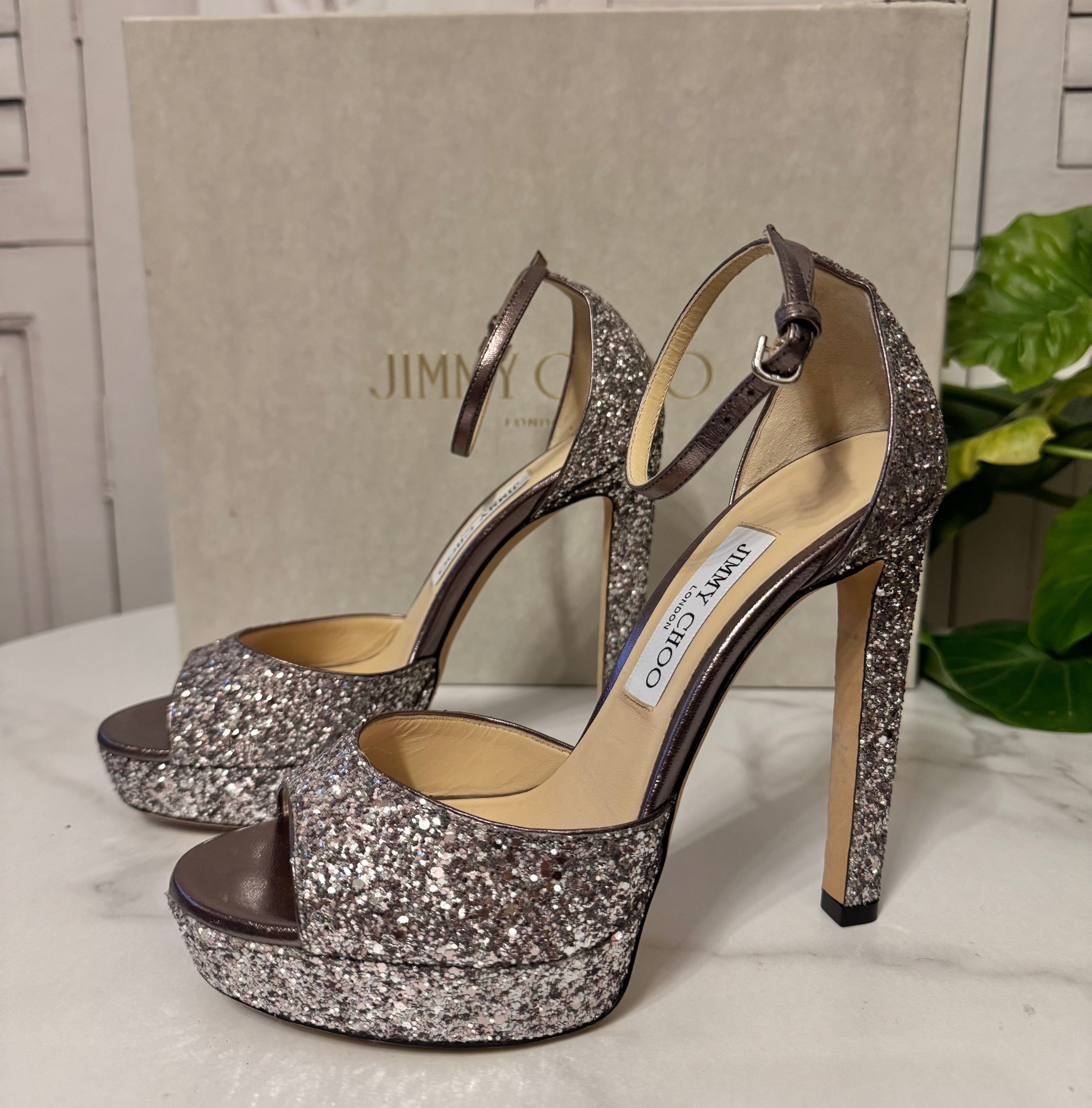 Jimmy Choo Pattie Platform Glitter Heel Size 7.5 Light Lilac