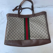 Load image into Gallery viewer, GUCCI GG Supreme Monogram Web Ophidia Tote Brown