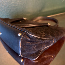 Load image into Gallery viewer, Gucci Black GG Embossed Suede Web Stripe Tote