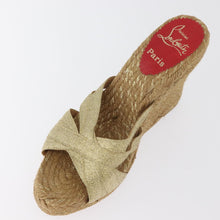 Load image into Gallery viewer, Christian Louboutin Gold Ribbon Espadrille Wedge Sandals Size 39 (Fit Like US 8)