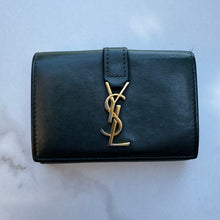 Load image into Gallery viewer, SAINT LAURENT Calfskin Monogram Tiny Tri Fold Wallet Green