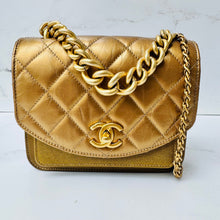 Load image into Gallery viewer, CHANEL Calfskin Caviar Quilted Mini Chain Handle Flap Gold
