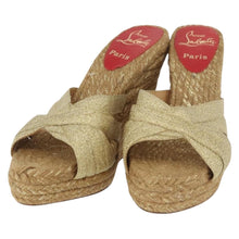 Load image into Gallery viewer, Christian Louboutin Gold Ribbon Espadrille Wedge Sandals Size 39 (Fit Like US 8)