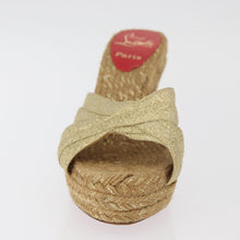 Load image into Gallery viewer, Christian Louboutin Gold Ribbon Espadrille Wedge Sandals Size 39 (Fit Like US 8)