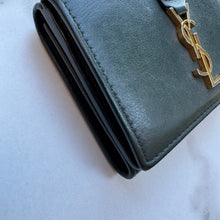 Load image into Gallery viewer, SAINT LAURENT Calfskin Monogram Tiny Tri Fold Wallet Green