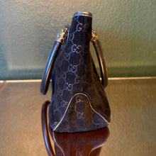 Load image into Gallery viewer, Gucci Black GG Embossed Suede Web Stripe Tote