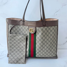 Load image into Gallery viewer, GUCCI GG Supreme Monogram Web Ophidia Tote Brown