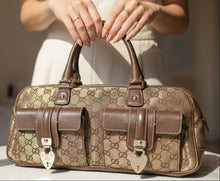 Load image into Gallery viewer, Gucci GG Monogram Lurex Heart Lock Boston Bag