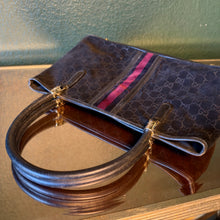 Load image into Gallery viewer, Gucci Black GG Embossed Suede Web Stripe Tote