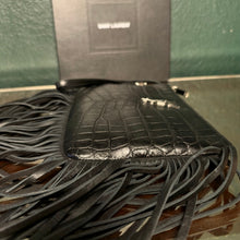 Load image into Gallery viewer, Saint Laurent Croc Embossed Calfskin Monogram Fringe Clutch