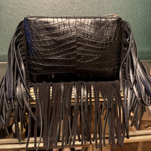 Load image into Gallery viewer, Saint Laurent Croc Embossed Calfskin Monogram Fringe Clutch