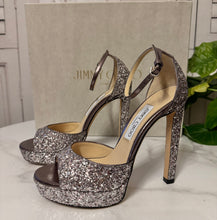 Load image into Gallery viewer, Jimmy Choo Pattie Platform Glitter Heel Size 7.5 Light Lilac
