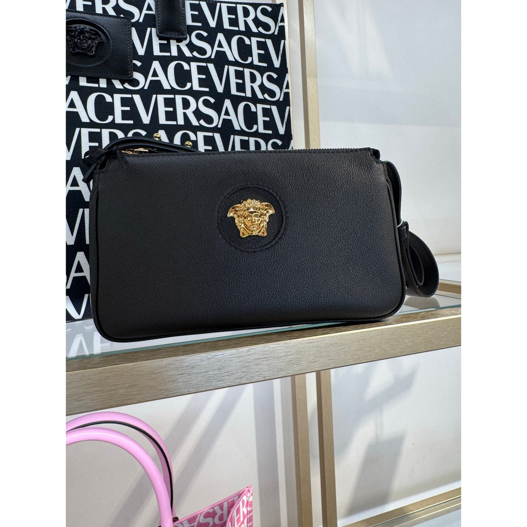 BRAND NEW VERSACE Medusa Calfskin Shoulder Bag - Black