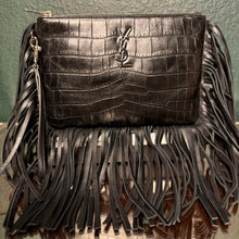 Load image into Gallery viewer, Saint Laurent Croc Embossed Calfskin Monogram Fringe Clutch
