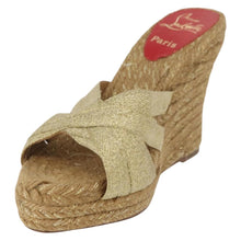 Load image into Gallery viewer, Christian Louboutin Gold Ribbon Espadrille Wedge Sandals Size 39 (Fit Like US 8)
