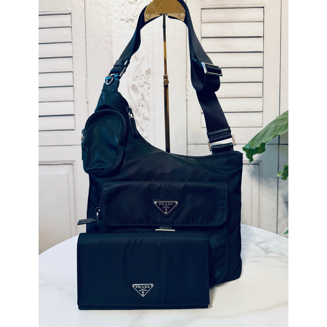 Prada Nylon Bundle:  Vela Sling Messenger Bag and Wallet