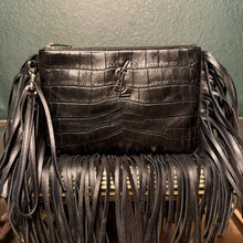 Load image into Gallery viewer, Saint Laurent Croc Embossed Calfskin Monogram Fringe Clutch
