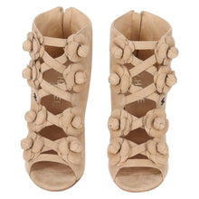 Load image into Gallery viewer, Chanel Suede Camelia Open Toe Booties Size 38
