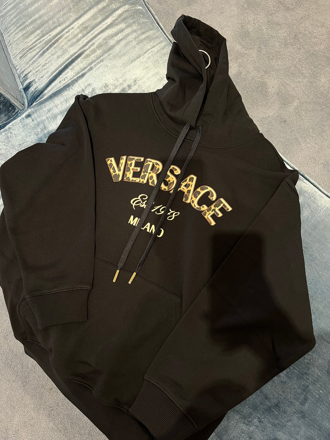 BRAND NEW VERSACE Leopard Logo Hoodie Black
