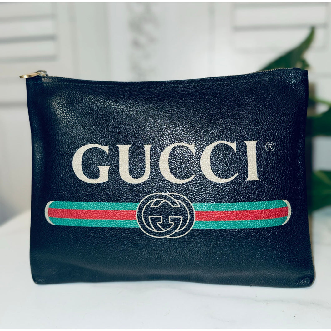 Gucci Calfskin Logo Clutch