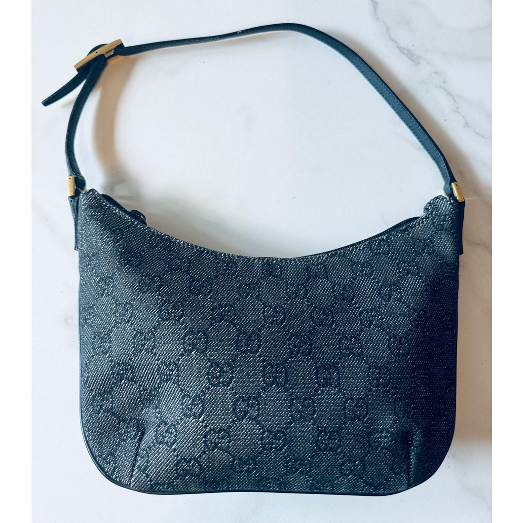 Gucci Jacquard Black GG Monogram Slim Shoulder Bag
