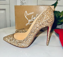 Load image into Gallery viewer, Christian Louboutin Pigalle Follie 100 Champagne Glitter Size 7.5
