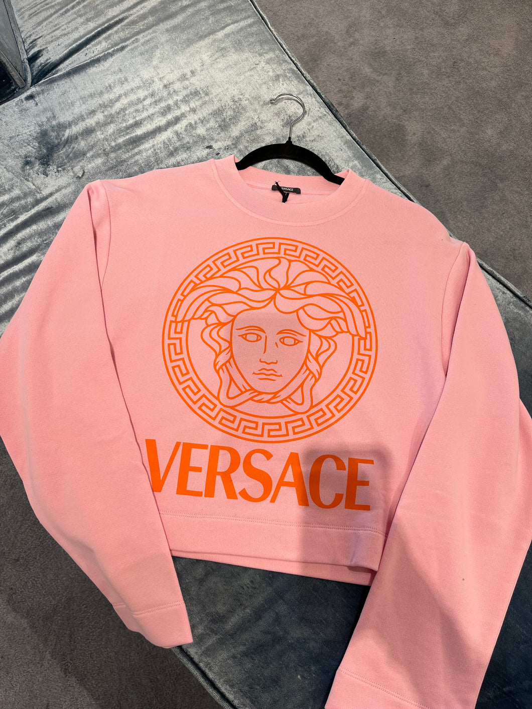 BRAND NEW VERSACE Medusa Cropped Crewneck Sweatshirt Pink
