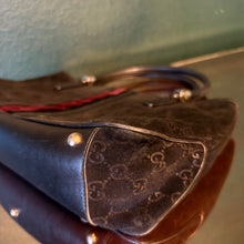 Load image into Gallery viewer, Gucci Black GG Embossed Suede Web Stripe Tote

