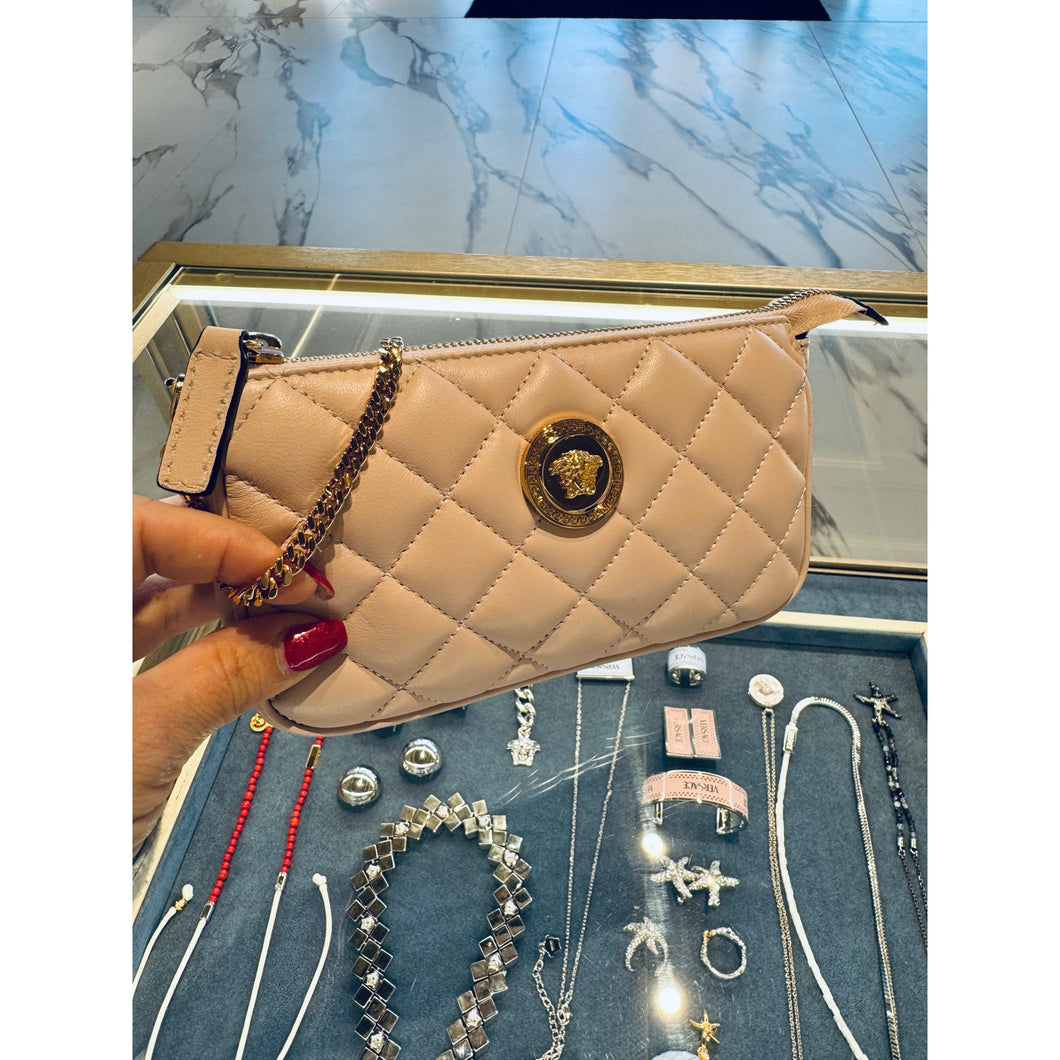 BRAND NEW VERSACE Quilted Calfskin Medusa Mini Pochette - Blush Pink