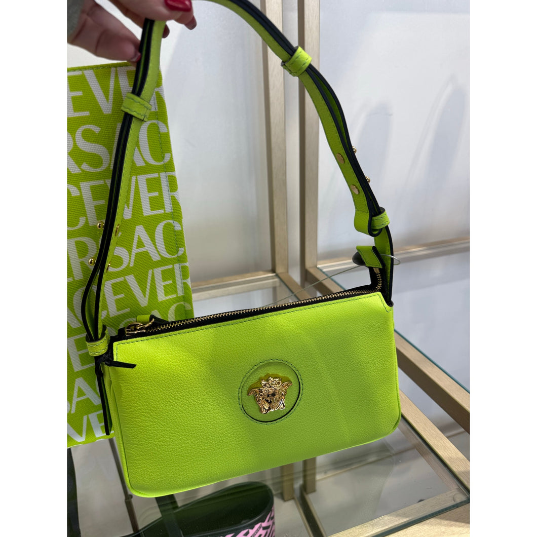 BRAND NEW VERSACE Medusa Calfskin Shoulder Bag - Fluo Green