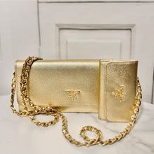 Load image into Gallery viewer, Prada Bundle: Metallic Gold Saffiano Wallet on Chain and Key Case
