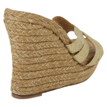 Load image into Gallery viewer, Christian Louboutin Gold Ribbon Espadrille Wedge Sandals Size 39 (Fit Like US 8)
