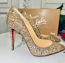 Load image into Gallery viewer, Christian Louboutin Pigalle Follie 100 Champagne Glitter Size 7.5
