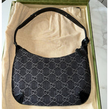 Load image into Gallery viewer, BRAND NEW Gucci Jacquard Black Denim GG Monogram Horsebit Slim Shoulder Bag
