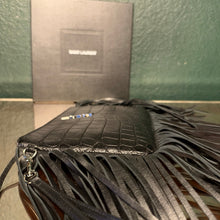 Load image into Gallery viewer, Saint Laurent Croc Embossed Calfskin Monogram Fringe Clutch
