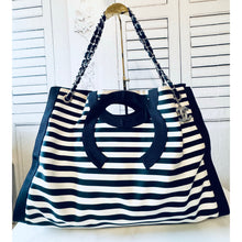 CHANEL Striped Cruise Line Canvas CC Shopping Tote
