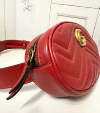 Load image into Gallery viewer, PRELOVED GUCCI Calfskin Matelasse GG Marmont Belt Bag 95/38 Hibiscus Red
