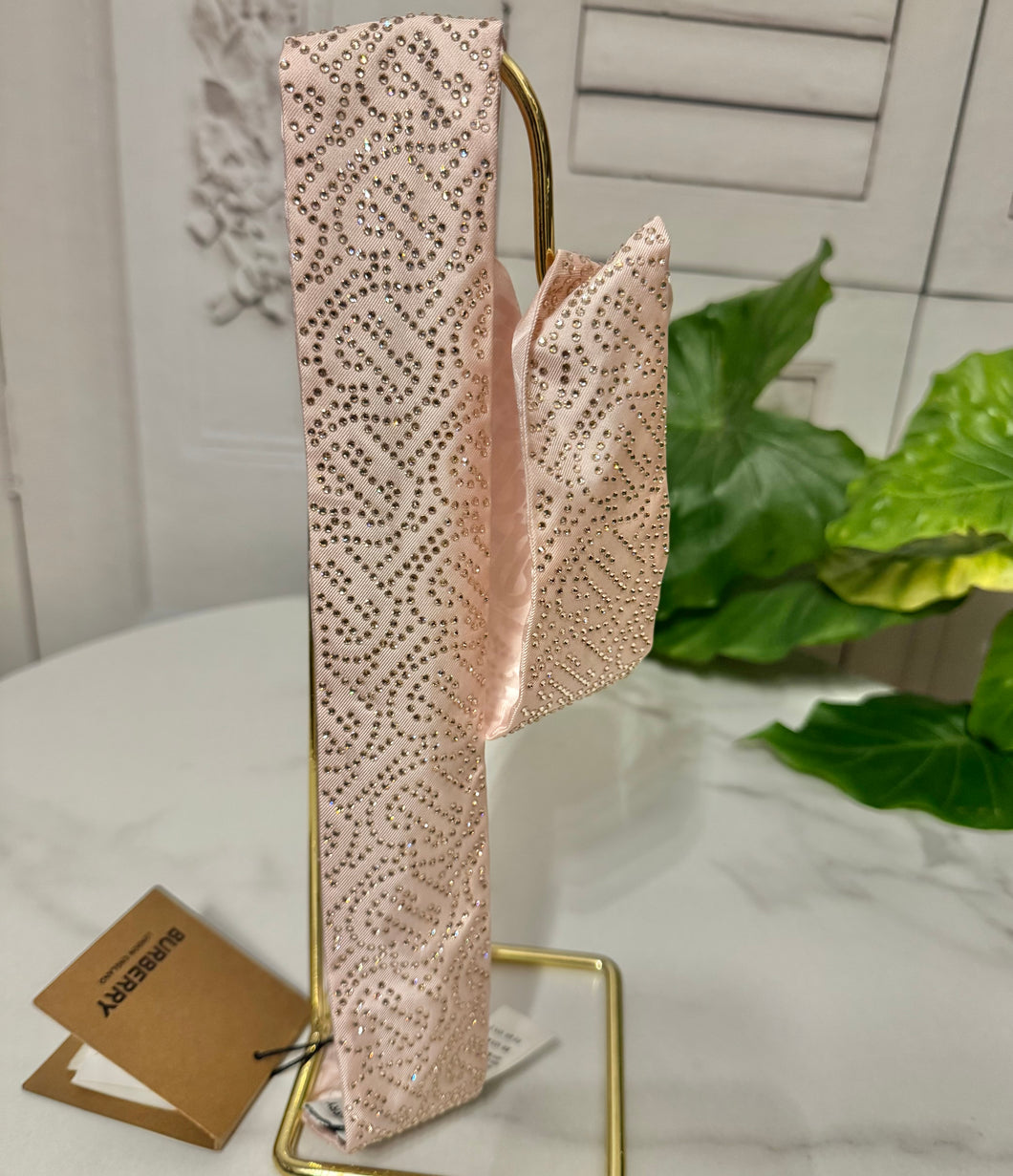 Burberry Silk Crystal Embellished Twilly Pink