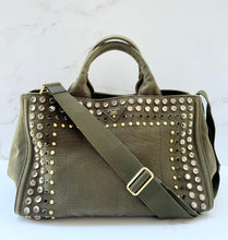 Load image into Gallery viewer, PRELOVED Prada Canvas Studded Crystal Large Canapa Tote Militare
