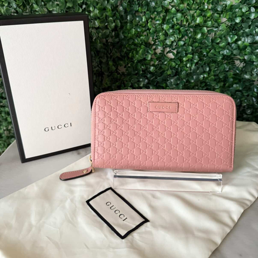 Gucci Microguccisima Pink Leather Zippy Wallet