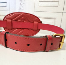 Load image into Gallery viewer, PRELOVED GUCCI Calfskin Matelasse GG Marmont Belt Bag 95/38 Hibiscus Red
