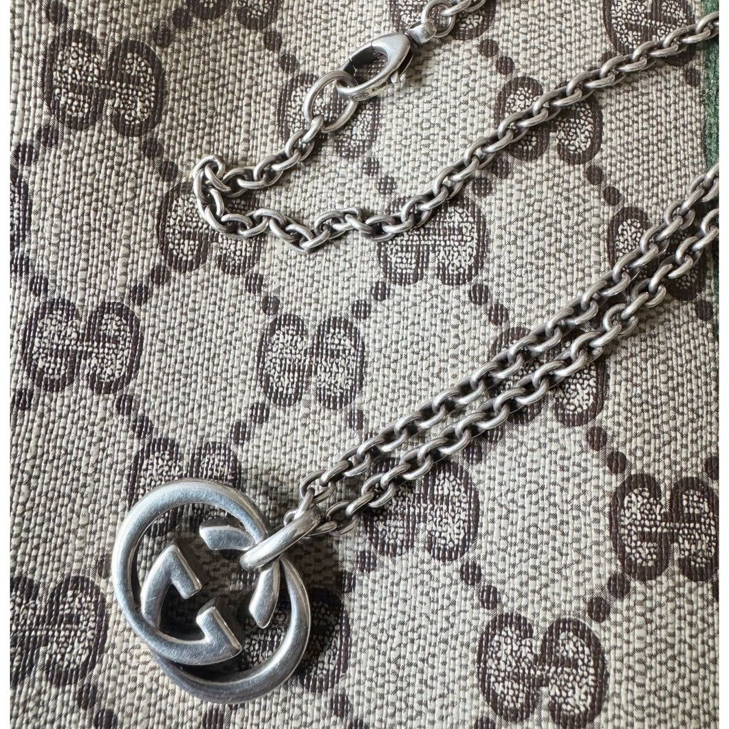 GUCCI Sterling Silver Interlocking G Pendant Necklace
