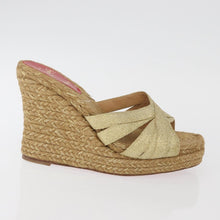 Load image into Gallery viewer, Christian Louboutin Gold Ribbon Espadrille Wedge Sandals Size 39 (Fit Like US 8)
