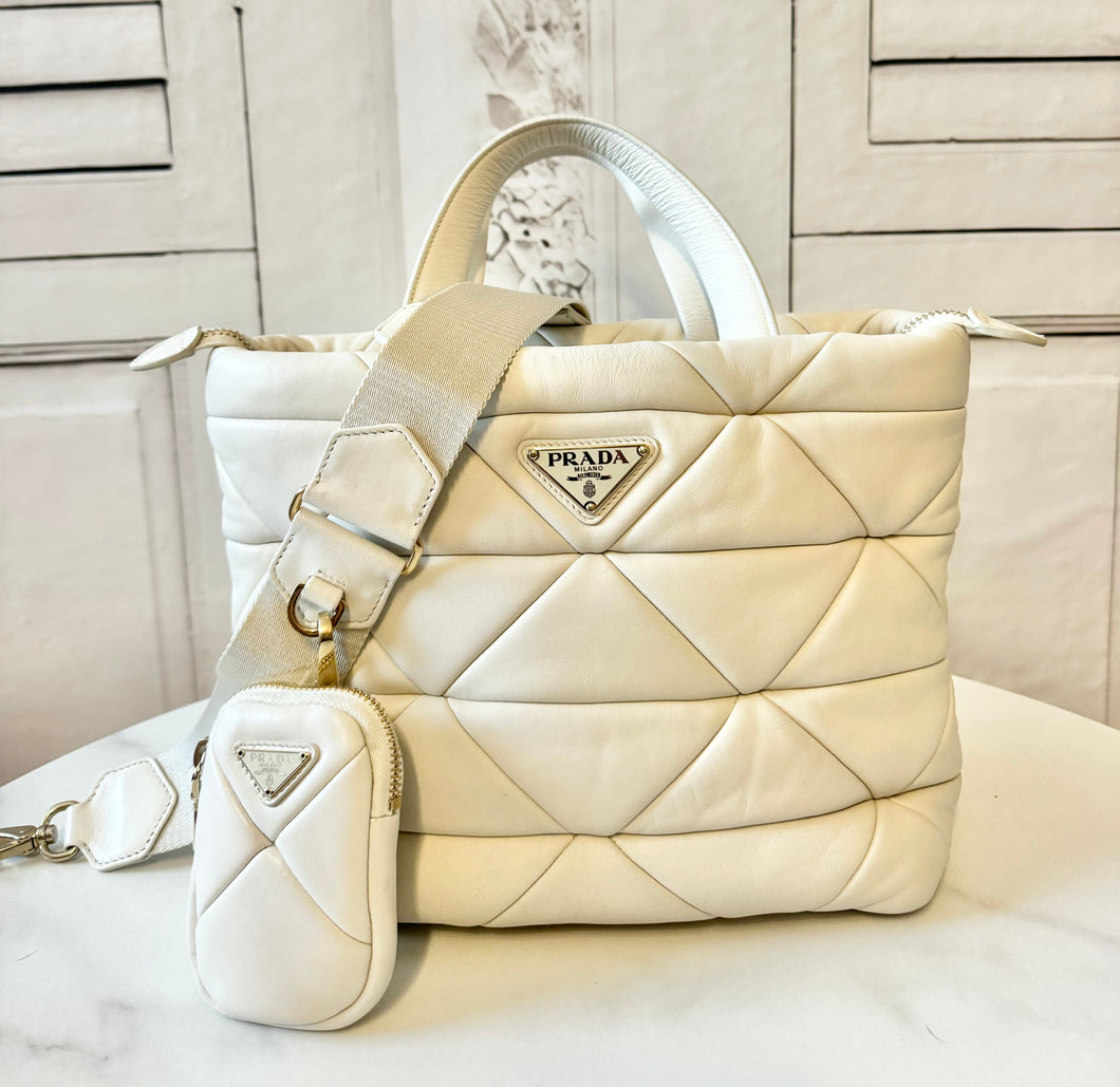 PRELOVED Prada Nappa Patch Bianco Quilted 2-way Tote