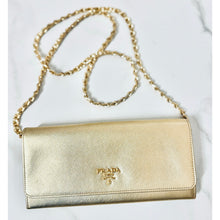 Load image into Gallery viewer, Prada Bundle: Metallic Gold Saffiano Wallet on Chain and Key Case
