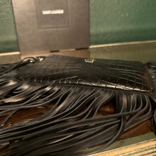 Load image into Gallery viewer, Saint Laurent Croc Embossed Calfskin Monogram Fringe Clutch

