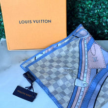 Load image into Gallery viewer, Louis Vuitton Damier Azur Cotton Square Bandana Scarf
