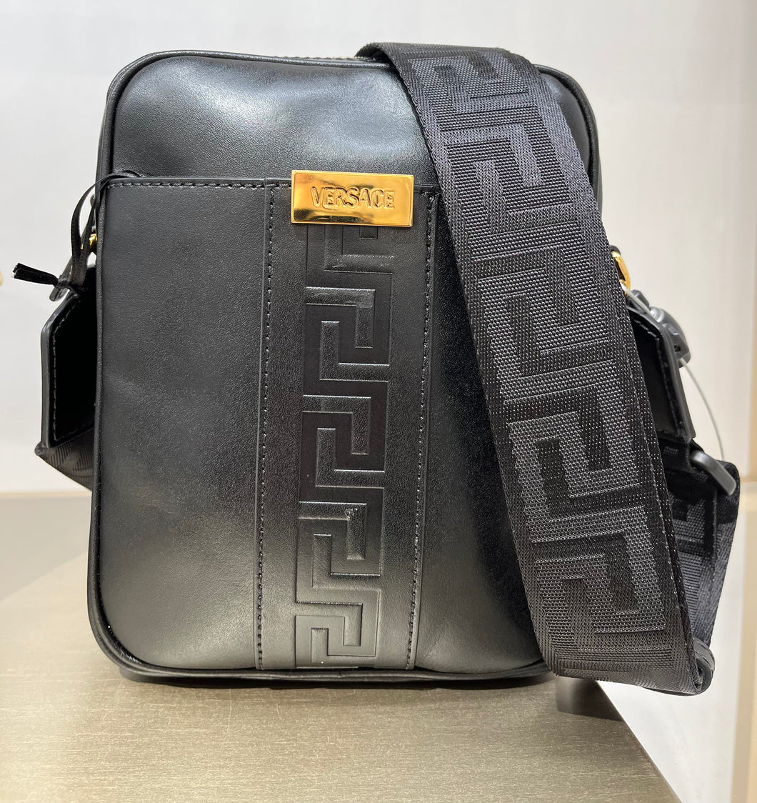 BRAND NEW VERSACE Unisex Greca Leather Sling Bag