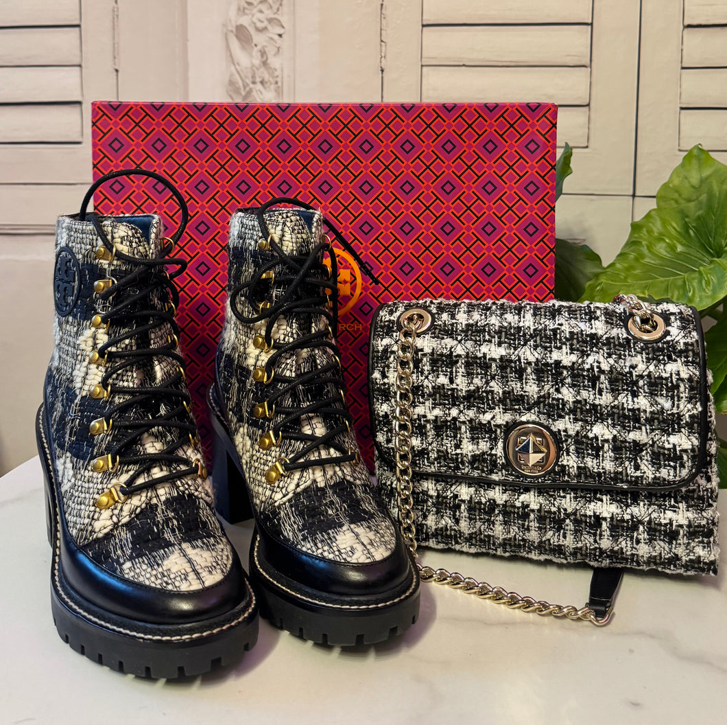 Tweed Bundle:  Tory Burch Miller Lug Sole Boots Size 7 and Kate Spade Tweed Bag