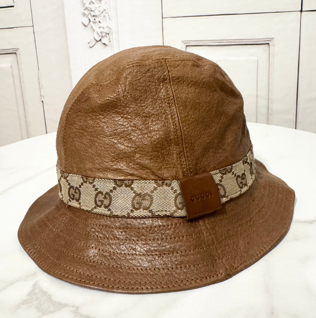 PRELOVED GUCCI Leather Bucket Hat Large